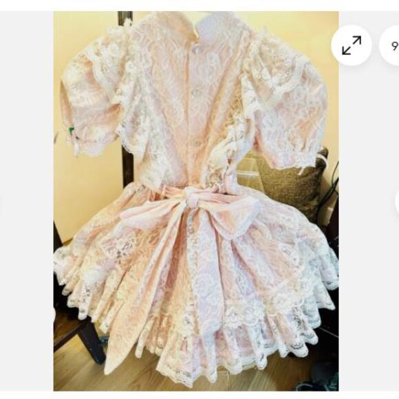 VTG Pazazz Pageant Dress Sz 6 Full Circle Party Frilly Lace Layered Ruffles Pink - Picture 5 of 11